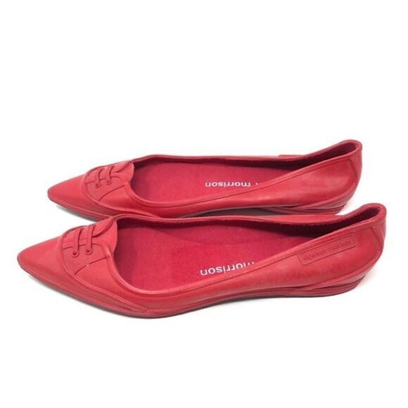 SIGERSON MORRISON Rain or Shine Rubber Pointed Toe Skimmer Cherry Red Flat - Picture 9 of 15
